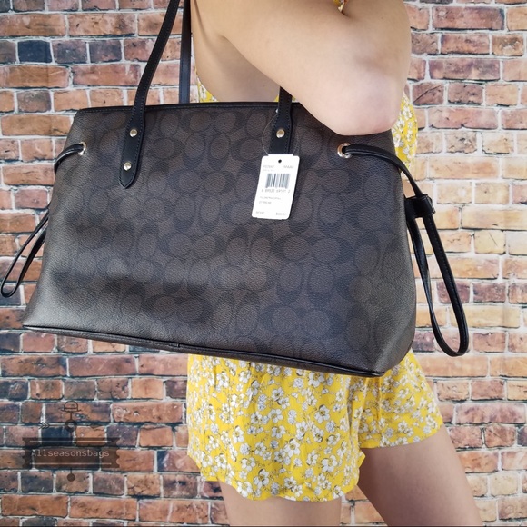 Coach drawstring signature pvc tote brown black - Picture 6 of 7